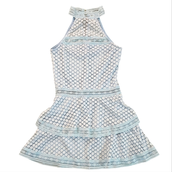 NEW Roma Lace Panel Tiered Baby Blue Bodycon Mini Dress Medium Yandy - Picture 2 of 6